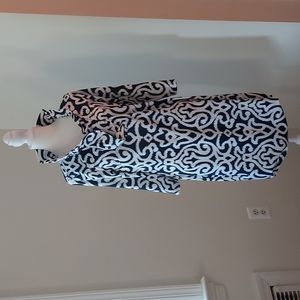 Gretchen Scott Ruffle Neck Womens Stretch Dress Navy/White Size M.